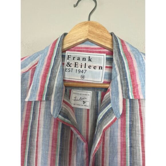 NEW Frank & Eileen Stripe Button Down Collared Linen Shirt Multi Color Size: M - Picture 4 of 7